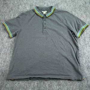Carbon 2 Cobalt Polo‎ Shirt Mens Extra Large Gray Striped Collar Short Sleeve